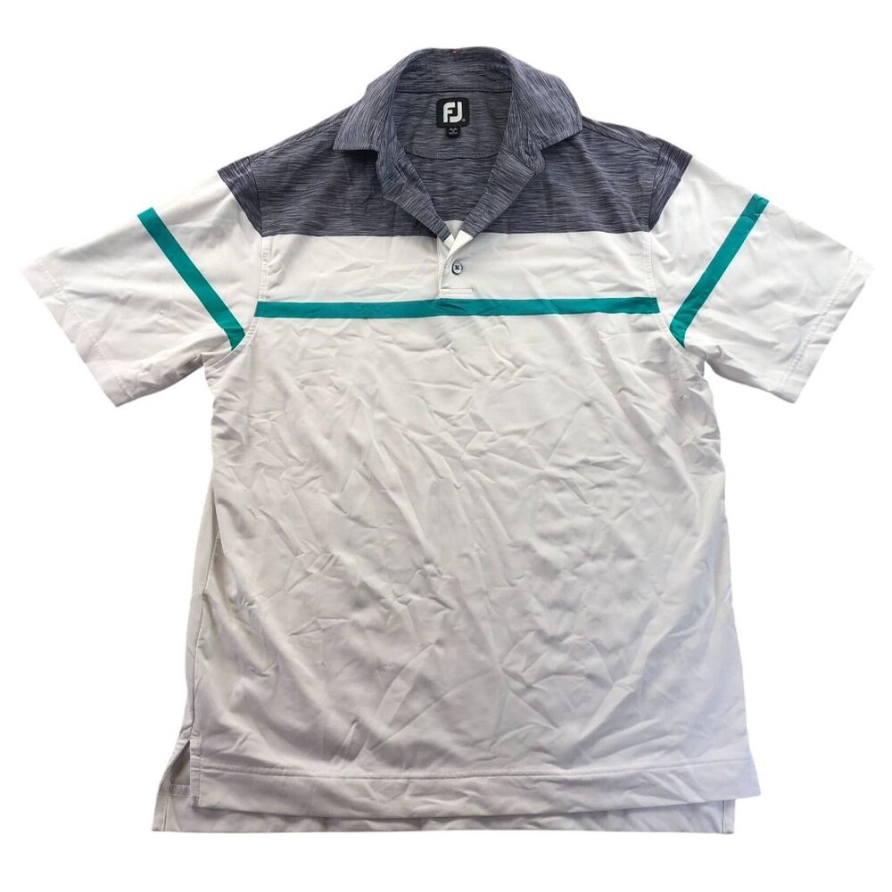 FootJoy Mens Polo Shirt Medium Colorblock White Colorblock Short Sleeve Casual